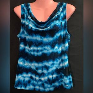 Calvin Klein Women’s Slouched Neck Dress Tank Blouse Size Medium Tie Dye Blue